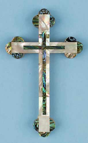Abalone Cross with Mother of Pearl decorations: 5-1/4'' – Holy
