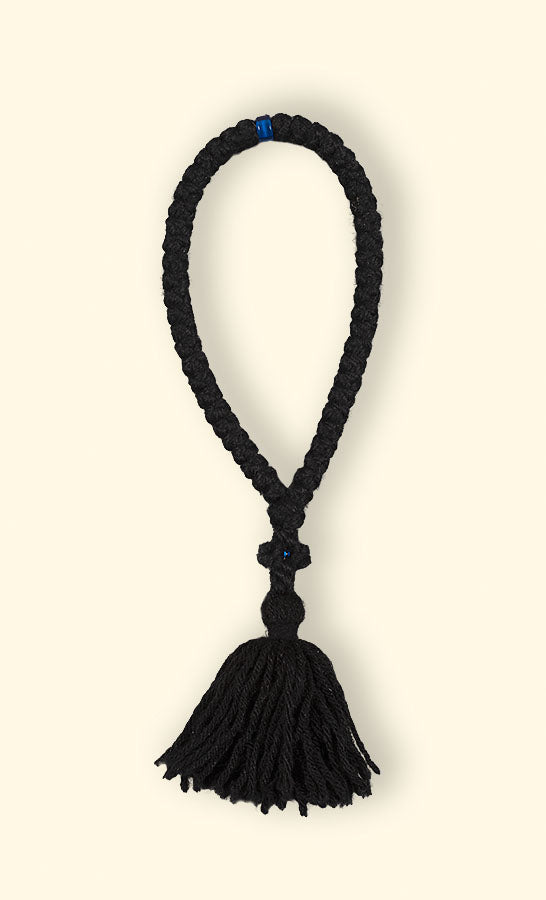 Orthodox Christian Black Prayer Rope 50 knots with Red Beads
